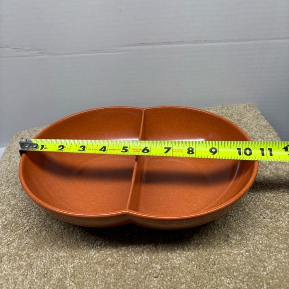 MCM Color-Flyte Burnt Orange Double Bubble Divided Serving Bowl 10.5” Branchell - Picture 7 of 9